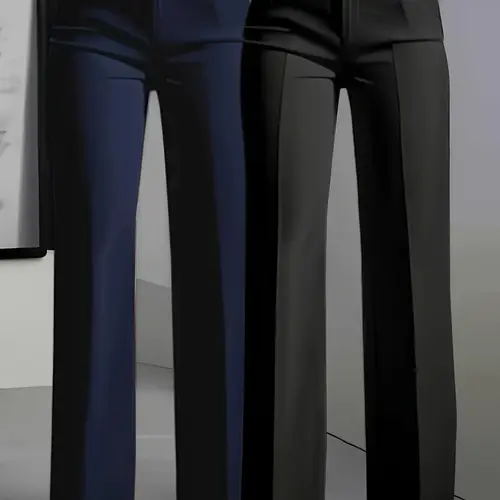 2-Pack Women's Elegant Solid Color Waisted Straight Leg Pants, Zipper Fly, High Waist, Pockets, Casual Business, All Seasons