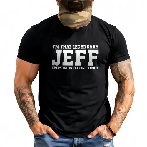 Men’s Regular Small Size     humor graphic tee.  I’m That Legendary Jeff Everyone Is Talking About Short Sleeve Tee, Soft Cotton Crew Neck Casual Top, Black & White Available for Daily Streetwear Gifting,Comfy Elastic Waist Drawstring Pants
