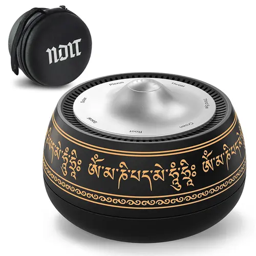 Electronic Tibetan Singing Bowl Percussion Instrument - 8 Chakra Modes (Crown-Root), Rechargeable Calming Device with Timer, Auto/Manual Mode, Vibration, Sound Therapy Tool, Storage Bag Included, Relaxing Gifts