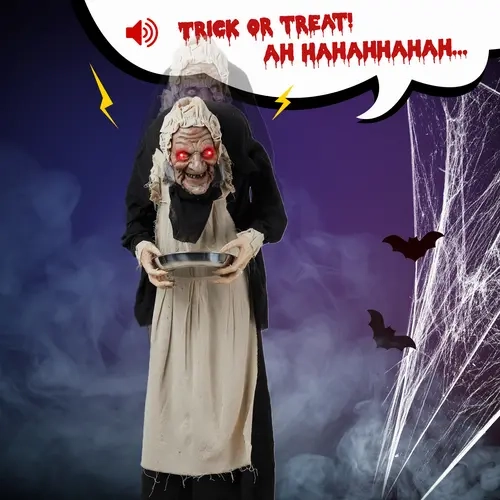 VINGLI Halloween Creepy Clown Standing Figure Decorations - Movable Sound-Activated LED Glowing Eyes, Popping Animated Animatronic, Talking Horror Mask Prop, Battery-Powered Ornament for Indoor Halloween & Outdoor Holiday Decor (Batteries Not Included)