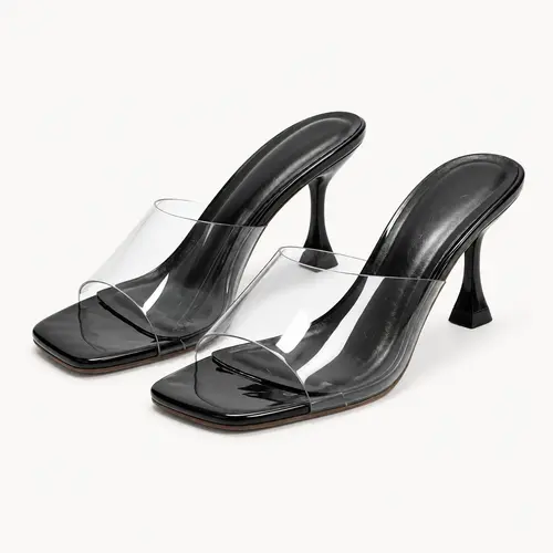 GeeYea women’s Clear Mule Heels, Square Toe Open Toe Slip-On Sandals w