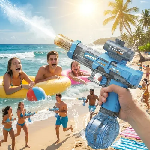 Automatic Electric Squirt Toys for Kids - Transparent Rechargeable Cool Gadgets with LED Lights, Realistic Spray Sound, Button, Large Water Tank, Glowing Water Action, Long Range Outdoor Pool Play, Outdoor Gadgets