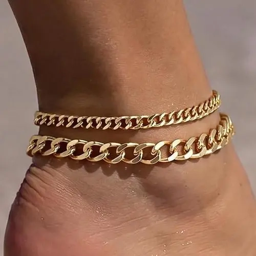 FREEKISS Chunky Cuban Link Chain Anklet for Women Waterproof Adjustable Length 8.5+2 Inch Fashion Chic Accessories Trendy Layered Anklet Set Jewelry Gift Suitable for Summer Beach Vacations Outdoorfun summerwins