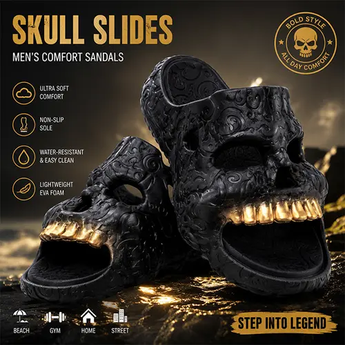 Men's Skull Cloud Cushioned Slip-On Shoes - Ultra-Soft Thick-Sole EVA Foam Anti-Slip Ankle Sandals, Gothic Casual Slippers, Breathable Light Gym Indoors All-Seasons Street Wear
