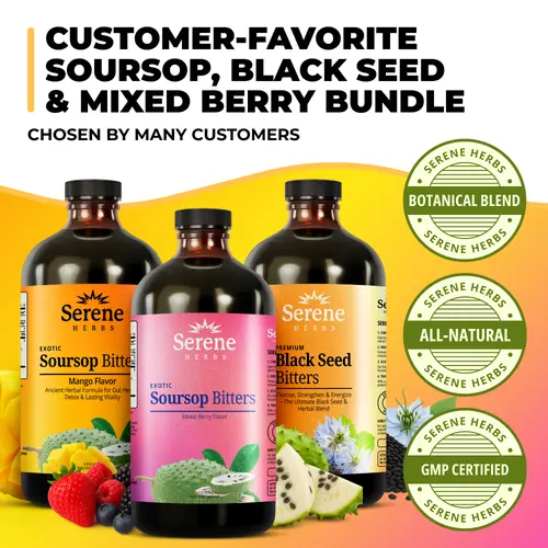Serene Herbs 32 Day Soursop Reset | Organic Herbal Detox Cortisol Bundle Gut Healthy Booster Immune Support & Energy | Non-GMO, Vegan (48 fl oz, 16 fl oz Each)