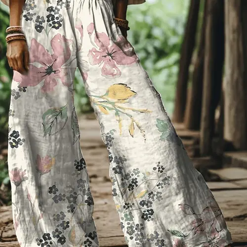 Women's Floral Print Casual Boho Wide Leg Loose Long Pants, Comfortable Breathable Fabric, Ideal for Vacation, Home, Daily Wear, Suitable for Spring Summer Fall