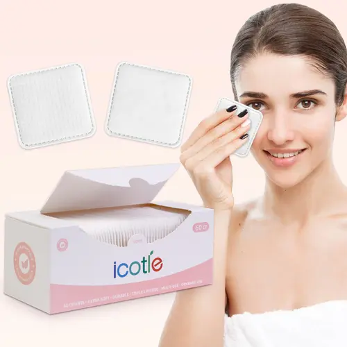 Large Square 100% Cotton Cosmetic Makeup Pads, Sheds-Free, Triple-Layered Design for Daily Skin Care