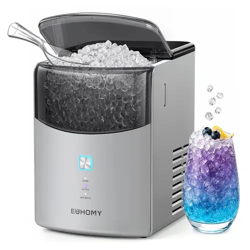 Euhomy Countertop Nugget Ice Maker | 35Lbs Daily Pebble Ice Ready In 5 Mins！Dual Pump Self-Clean Crushed Ice Machine With Basket Scoop & Cleaning Packs Grey