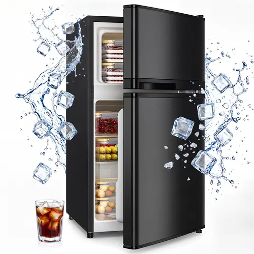 TEHANLD 3.55 Cu.Ft Mini Fridge with Freezer, 2-Door Small Refrigerator with Adjustable Thermostat, Quiet Mini Refrigerator for Bedroom, Dorm & Office (Black)