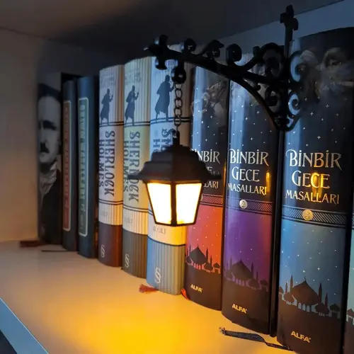 Library Lantern-Decorative Bookshelf Lighting, Miniature Hanging Shelf Lamp, Warm LED Nightlight, Reading Nook Literary Decor,Halloween decorations