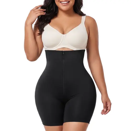 SHAPERX High-Waisted Tummy Control Shapewear for Women Seamless Zip-Up Easy-On Body Shaper Shorts