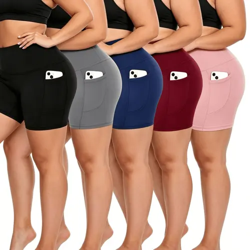5 Pack Women High Waist Biker Shorts Soft Squat Proof Yoga Workout Athletic Shorts gym fitness spandex fabric