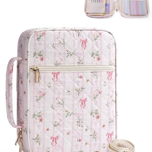 WANDF Bible Bag for Women, Bible Cover Case Large Tote Bag For women，Quilted Church Bag with Shoulder Strap, Bible Organizer Case for Prayer, Bible Study & Sunday Worship, Christian Gift for Women