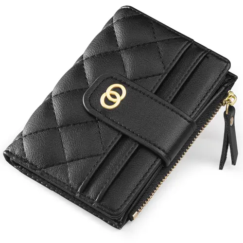 VTLASK Chic Minimalist Women's Diamond Quilted Slim Bifold Leather Wallet - Wallets for Women, Credit Card Holder, ID Window, Zipper Coin Pocket, Bill and Change Organizer, Women Wallet For Bill And Change