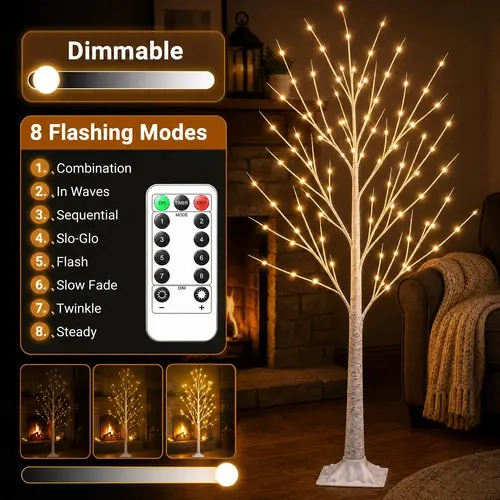 HOODINK 6FT Magical Lighted Birch Tree, 120 LED Tree Light with 8 Twinkling Modes, Dimmable Holiday Party Decor for Indoor Outdoor Home & Community Event