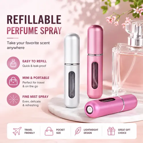 2 Pack Refillable Perfume Atomizer, 5ml Portable Travel Perfume Spray Bottle, Leak-Proof Fine Mist Cologne Sprayer for Purse & Pocket