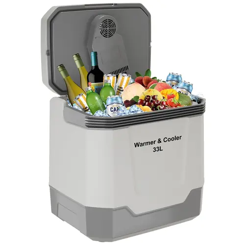 Garvee 35 Quart (33 L) Portable Car Refrigerator, Electric Cooler & Warmer with Automatic Locking Handle, 12V Car Cooler for Vehicle & Trucks, 110V AC Home Power Cord, Plug in Coolers