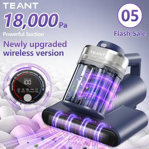 Flash Sale Home Items: Teant Upgrade Anti-Dust Mite Handheld Vacuum Cleaner (05) 18000Pa (18KPa) Suction, Dust Sensor, UV & Ultrasonic Removal, 33000 RPM Tapping, Aroma Tablet, Pet Hair Cleaner, LED Display, Cordless for Bed, Sofa, Summerwins