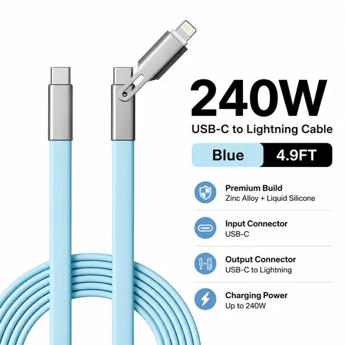 2-in-1 Dual Charging Cables, USB Type-C to USB-C & Lightning Premium Charger Cable, 240W PD Fast Charging, 480Mbps Data Transfer, Liquid Silicone Cord for Cellphone, Smartphone, iPhone 17/16/15/14, iPad, Samsung Electronic Devices