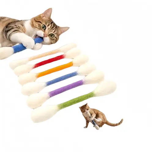 6 Pack Giant Cotton Swab Shaped Felt Cat Chew Toys(16cm), Soft Kitten Teething Sticks For Dental Cleaning, Anxiety And Boredom Relief, Suitable For Indoor Daily Interactive Play And Pet Entertainment-MM1