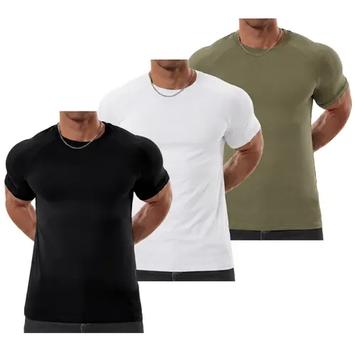 Men's Short-Sleeve Raglan Basics Tee - Sporty Chic, Slim-Tapered Athletic Fit, Arm-Enhancing Sleeves, High-Perf. Wrinkle-Resistant Stretch Blend Fabric, Breathable, Standard Sizes, for Casual Office & Gym Wear