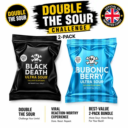 Official Mr Simms Ultra Sour Challenge Bundle 2pack. Mr Simms Black Death + Mr SImms Bubonic Berry. Sour Challenge. UK Import.