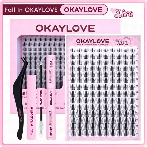 OKAYLOVE Lira Natural Lash Clusters Kit - Lightweight Spiky Anime Lashes with Long-Lasting Bond, Seal, Tweezers, Remover for DIY At-Home Application, Doll Makeup Enthusiasts, Cosmetic Gifts, Spiky Lashes, Lash Cluster, Nature