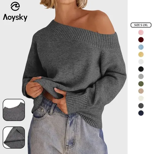 Aoysky Women's New Year Chic Medium Length Off-Shoulder Knit Pullover 