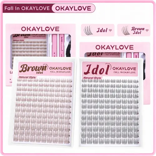 OKAYLOVE Brown Idol | Idol Lash Clusters Kit Wispy D Curl Lashes Extension Kit  Look Like Real Lashes DIY Eyelash at Home for Natural Makeup Girl Cosmetic Gifts