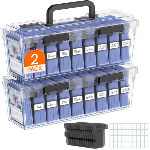 Lifewit Trading Card Storage Box for hard card sleeve, Stackable Card Organizer with Adjustable Dividers & Labels for MTG, TCG, Sports Cards, Gift Ideas