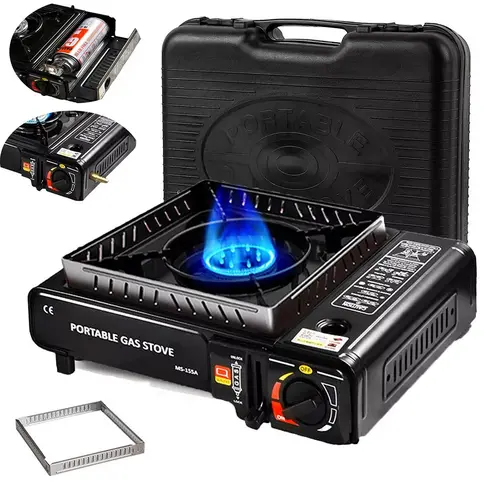 Outdoor Camping Butane Burner Stove, Portable Stove with Safety Lock & Piezoelectric Ignition, Energy Efficient with Overvoltage Protection, Ideal for Hiking, Barbecue, Korean Kitchen