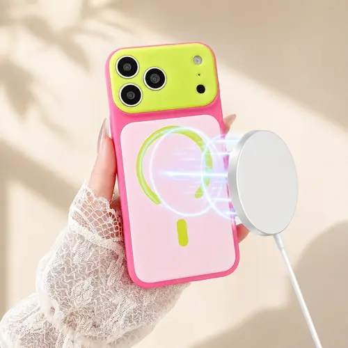 Dopamine Color Block Slim Phone Case for iPhone 17 16 15 14 13 Pro Max, Matte Hard PC Cover, Magnetic Wireless Charging Compatible with MagSafe(Not Strong), Lightweight Ultra Slim Fashion Case,back to school,back to school haul