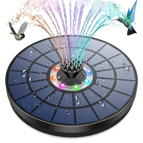 AISITIN Floating Fountain System - 5.5W Efficient Solar Panel, 1500mAh Battery, 7 Interchangeable Spray Nozzles, 8 Colorful LED Lights, Auto-Sensing Floating Pump, Modern Garden Decor, Outdoor Bird Bath Accessory, Efficient 5.5W Solar Panel