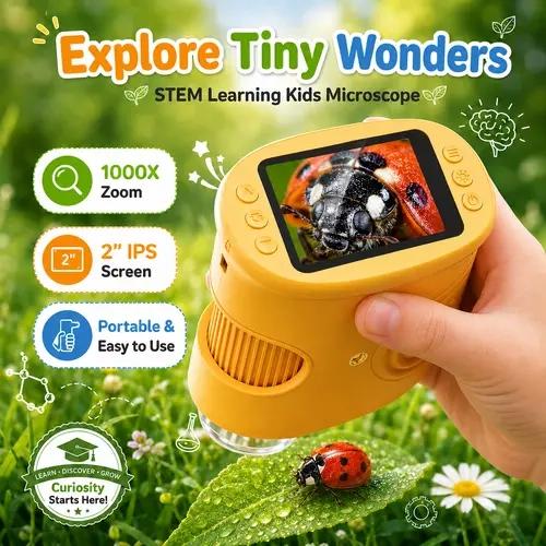 1000X Digital Handheld Microscope for Kids with 4K 2'' IPS Screen, Outdoor Toys Portable STEM Science Lab Gifts, Rechargeable Pocket Microscope Educational Toy for Boys & Girls Age 4-6 8-12