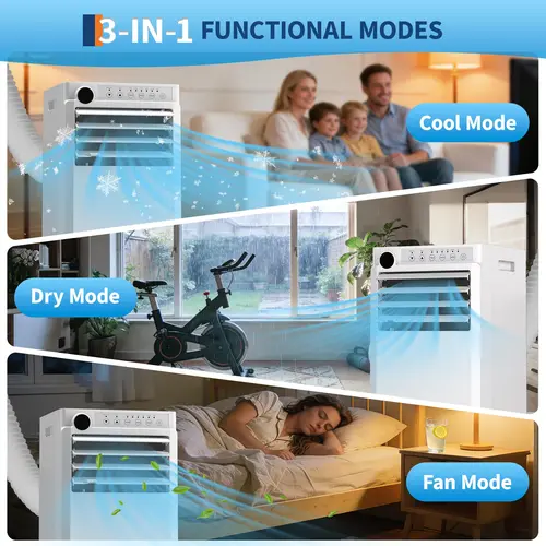 Garvee 3-in-1 Portable Air Conditioner - 8050/8000/10000 BTU Cooling, Dehumidifier & Fan, LED Display, Remote, 24H Timer, Complete Window Vent Kit, Covers Up to 560 Sq.Ft. for Bedroom, Office, or Dorm Room - Mobile Floor Standing AC