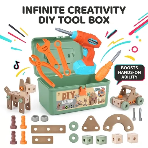 124Pcs Kids' Tool Set with Electric Drill & Toolbox, STEM Montessori Pretend Play Construction Toy for Toddlers Ages 3-5