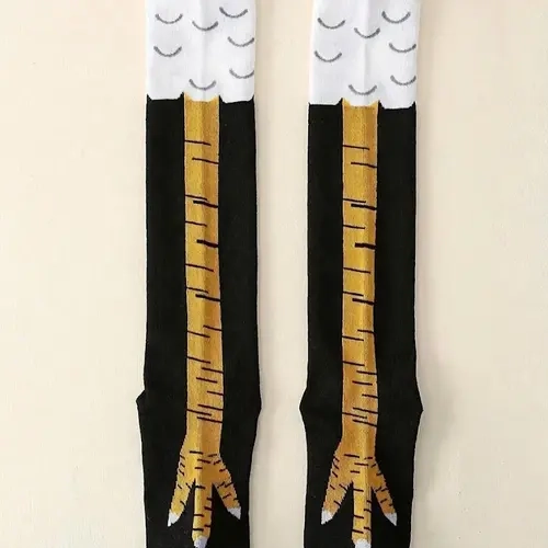Women's Japanese Cartoon Character Graphic Knee-High Elastane-Blend Knit Socks - 15.74in Fit, Playful Print, Vibrant Cartoon Print Sparks Smiles, Chicken Feet Design, Comfortable Everyday Casual Statement Hosiery for Indoor-Outdoor Wear