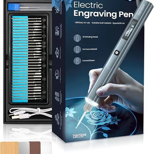 Engraving Pen with Diamond Bits Vanlgs Engraving Pen for Metal, Wood, Glass, Plastic, Cordless DIY Etching Tool with LED Light, 5 Variable Speed, Rechargeable 31Bits Craft Kit Gifts for Teens Adults Beginners (Grey Pro)