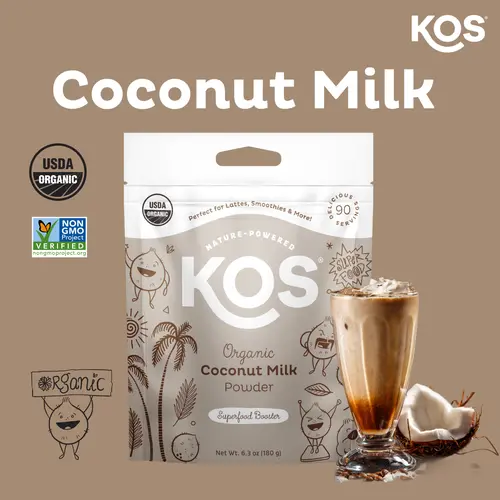 KOS Organic Creamy Coconut Milk Powder, USDA Certified Organic - 0g Sugar, MCT Plant Based Creamer for Coffee, Smoothies, Vegan, Keto, Paleo Friendly, Non-GMO, Gluten or Dairy- 6.3 oz, 90 Servings