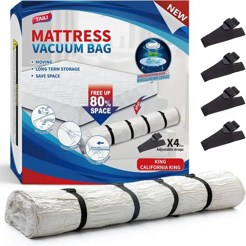 TAILI Mattress Vacuum Bag, Mattress Vacuum Storage Bag with 4 Straps, Sealable Bag for Memory Foam, Latex, Easy Moving, Transport and Storage