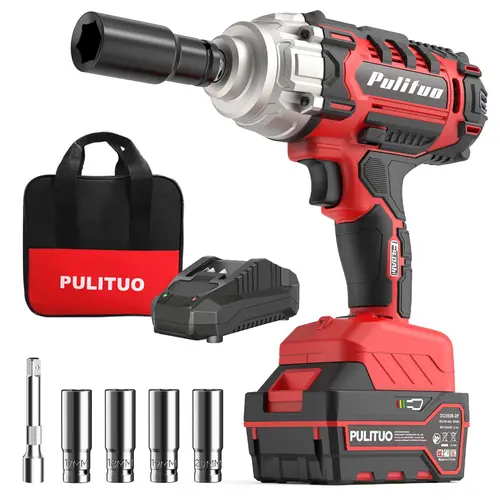 PULITUO 20V Hardware Cordless Impact Wrench Kit - 1/2 in Drive, 350 Ft-lbs High Torque, 4000mAh Battery, 1-Hour Fast Charging, LED Light, 4-Impact Socket Set, Tool Bag, Drill Bits, Adjustable Motor, 2300rpm Heavy Duty DIY Power Tool, Diy Power Tools