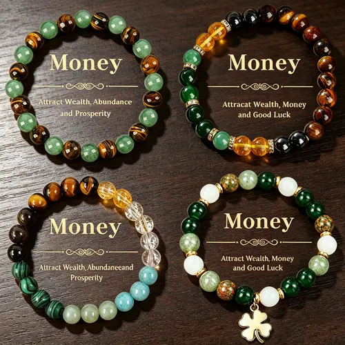 Handmade Crystal Bracelet - Green Aventurine & Tiger's Eye Crystal Bracelets & Bangles, Unisex Colorblock Beading Jewelry, Money Attraction Protection Encouragement Gift, Daily Wear Fashion Accessory