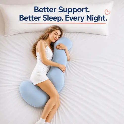 Upgraded Extra-Long Cooling Anti-Bacterial Ergonomic Body Pillow - Supports Back, Belly, Hips, Legs/Knees - For Pregnant Mummies, Postpartum Users, Posture Fix, Back Pain Relief, Mummy