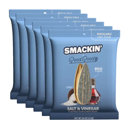 SMACKIN' Sunflower Seeds GOOD GOOD SALT & VINEGAR - 6 Resealable 4 OZ. Bags