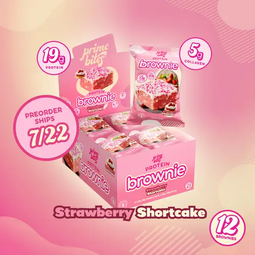 Strawberry Shortcake Prime Bites - 12 Pack Protein Brownies with 19g Protein & 5g Collagen - Fresh-Baked High Protein Snack with Sprinkles & Low Sugar