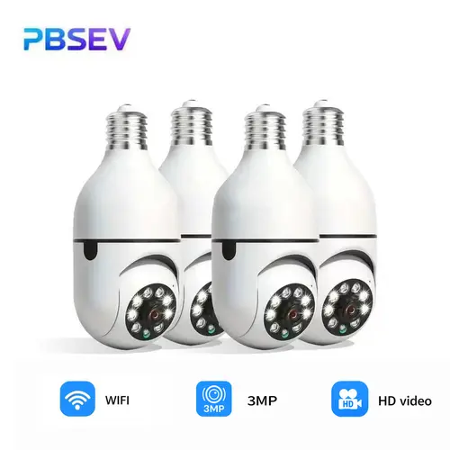 PBSEV 4-Pack Cordless E27 Socket Camera Security, 3MP Indoor Wi-Fi PTZ Camera with AI Human Detection, Motion Sensor, LED Strobe Light, Siren Alarm, 2-Way Talk, Phone Remote View, TF Card & Cloud Storage, Smart Home Gadgets