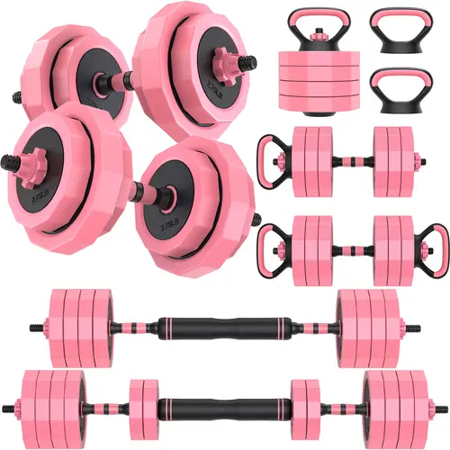 Bearbro Adjustable Dumbbells Set (45/65/85lbs) - 4-in-1 Free Weights with Connector, Convertible to Barbell, Push-Up Stand, Kettlebell for Home Gym Weight Training,Pink adjustable dumbbell set