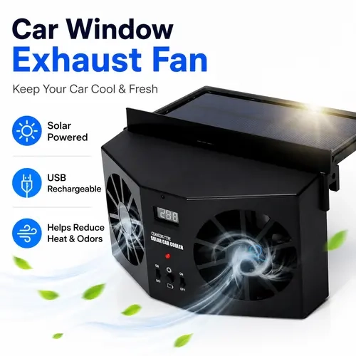 Solar-Powered Car Window Fan Unit, USB Rechargeable Auto Ventilator with 4000 RPM Speed, Quiet Operation, Heat Reduction, Compact Tool for Parked Cars & Summer Driving, Easy Front/Rear Window Installation, Speed: Up To 4000 Rpm