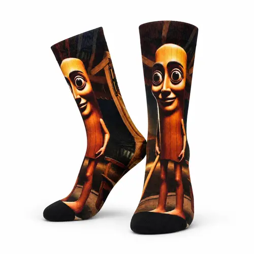 Thick Seamless Tung Suhur Crew Socks - Funny Wooden Man Meme High-Elastic Polyester Printed Stockings, Athletic Menswear for Skateboard Streetwear, Gym - Quirky Gag Christmas Gift for Teenagers, Sneaker Pairing