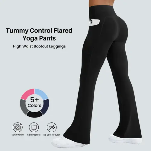FireSwan Women's Flare Yoga Pants with Pockets High Waist Flared Leggings Bootcut Gym Workout Pants Tummy Control,back to school shopping
